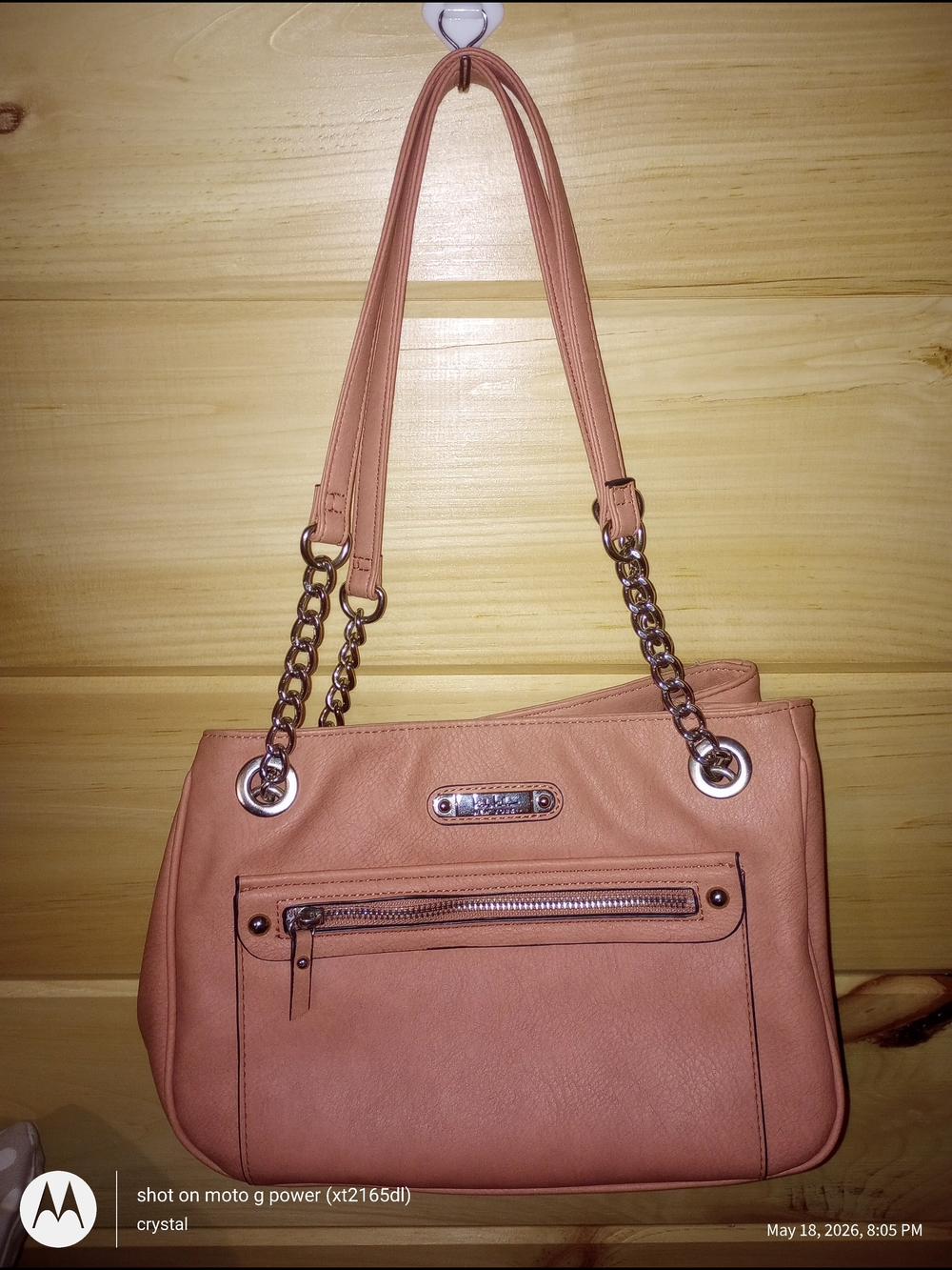 Nicole Miller Blush Pink Shoulder Bag with Chain Straps